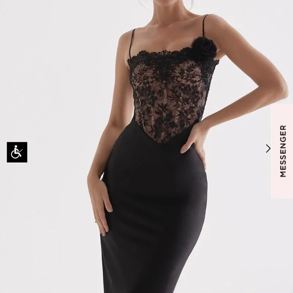 Classic Black Satin & Lace Corset Cocktail Dress by House of CB - Picture 6 of 11